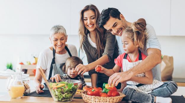 Family cooking healthy together
